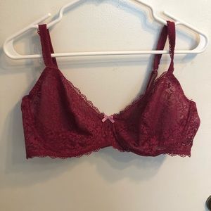 Deep red lace unlined bra